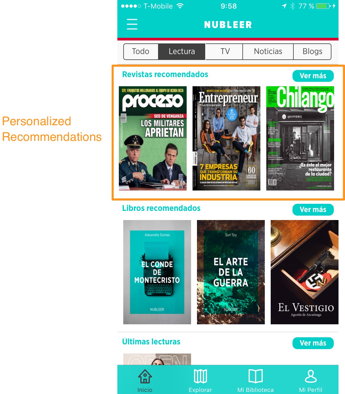 Screenshot showing recommended magazines