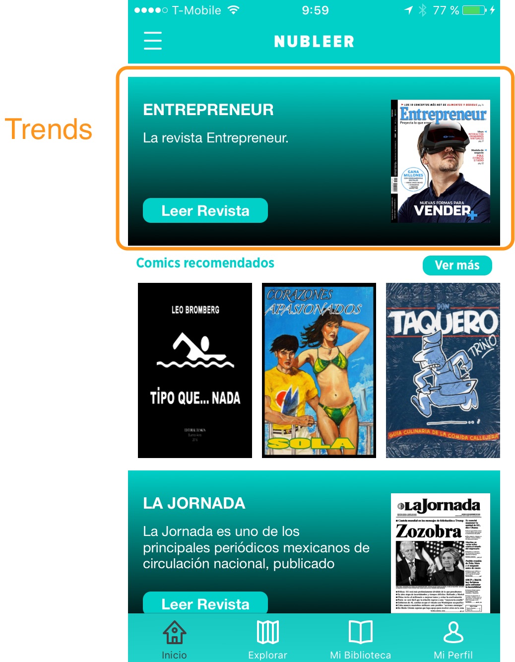 Screenshot showing trending magazines